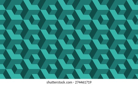 Seamless mint blue op art isometric cubes illusion pattern vector