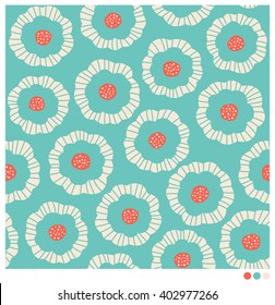 Seamless mint green background with abstract flowers vector