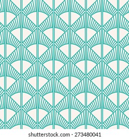 Seamless mint and white art deco sun rays pattern vector