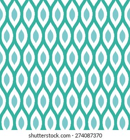 Seamless mint and white enhanced ikat ogee pattern vector