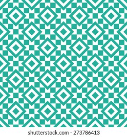 Seamless mint and white geometric diagonal squares tile pattern vector