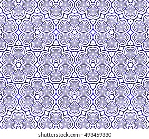Seamless mirror illustration with the oval form of repetitive geometric patterns. blue gradient