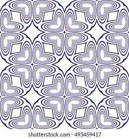 Seamless mirror illustration with the oval form of repetitive geometric patterns. blue gradient