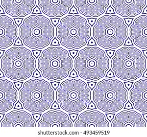 Seamless mirror illustration with the oval form of repetitive geometric patterns. blue gradient