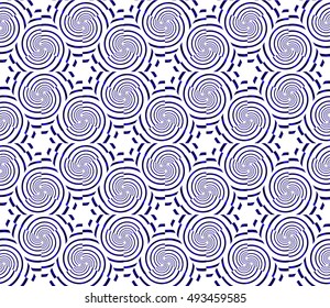 Seamless mirror illustration with the oval form of repetitive geometric patterns. blue gradient