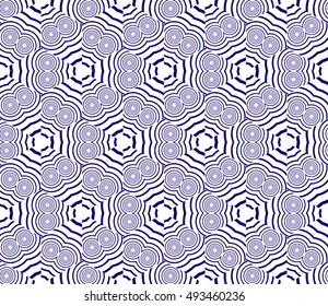 Seamless mirror illustration with the oval form of repetitive geometric patterns. blue gradient