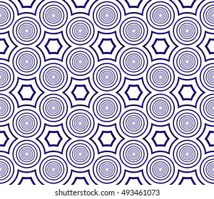 Seamless mirror illustration with the oval form of repetitive geometric patterns. blue gradient