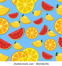 Seamless mix fruit pattern with lemon mango watermelon