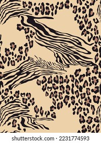 Seamless mix pattern leopard zebra vector animal print, fashion design
