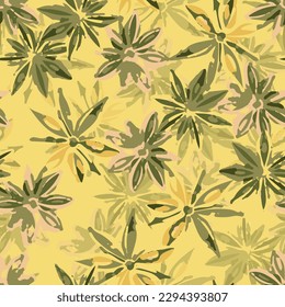 seamless mixed flowers pattern on yellow background , greeting card or fabric