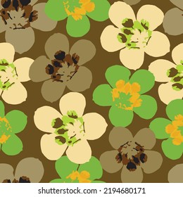 seamless mixed green and brown flowers pattern background , greeting card or fabric