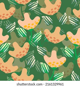 seamless mixed hand drawn flowers and leafs background , greeting card or fabric