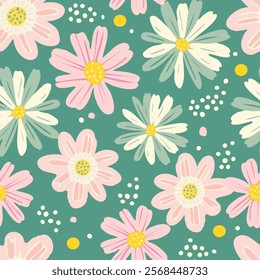 seamless mixed hand drawn flowers pattern background