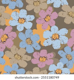 seamless mixed multicolour flowers pattern background