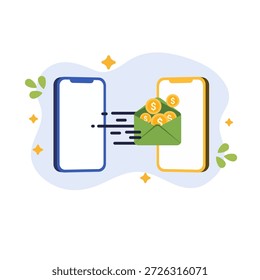 Transação de pagamento ponto a ponto móvel contínua enviando ilustração de interface do usuário de estado vazio de vetor de design plano de moeda digital