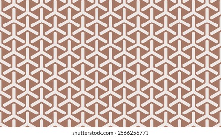 Seamless mocha brown and white hexagonal trident textile pattern vector