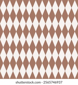 Seamless mocha brown and white vintage medieval diamonds op art diagonal textile pattern vector