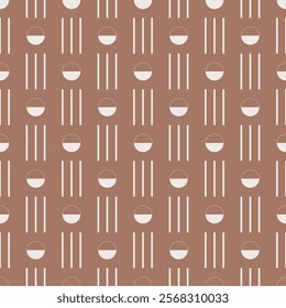 Seamless mocha brown and white vintage textile rounds and stripes pattern vector
