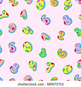 Seamless model number. Colored numbers on a pink background. Figures patched. Vector.
