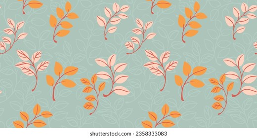 Seamless modern, abstract, gentle, minimalistic, vintage pattern  leaves.  Vector small leaves hand drawn sketch. Template for design, textile, fashion, print, surface design, paper, cover, fabric