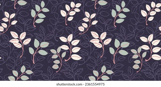 Seamless modern, abstract, gentle, minimalistic, vintage pattern of leaves.  Vector small leaves hand drawn sketch. Template for design, textile, fashion, print, surface design, paper, cover, fabric