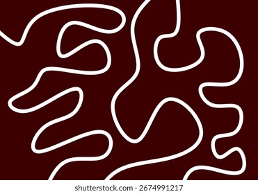 A seamless modern abstract pattern with flowing white lines creates an organic, maze like design on a deep red background. Ideal for textiles, wallpaper, or digital art.