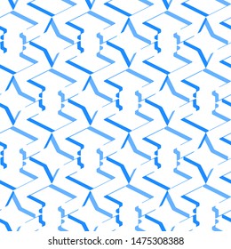 Seamless Modern Abstract vector camouflage pattern for girls, boys, clothes. Geometric shapes wallpaper for textile and fabric print. Fashion style blue and white background texture.