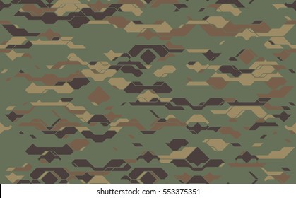 Seamless Modern Army Camouflage Fabric Texture. Abstract Vector Futuristic Camo Damask Background. Geometric Tech Pattern Wrapping Paper Design Illustration