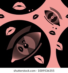 Seamless modern art abstract surrealism vector illustration. Memphis shape trendy 90s style.