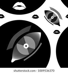 Seamless modern art abstract surrealism vector illustration. Memphis shape trendy 90s style.