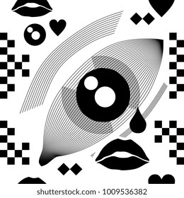 Seamless modern art abstract surrealism vector illustration. Memphis shape trendy 90s style.