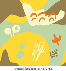 The seamless modern art  pattern with shapes, lines, spots, imprints, dots and design elements. Hand drawn background for your package design.Textile, blog decoration, banner, poster, wrapping paper.