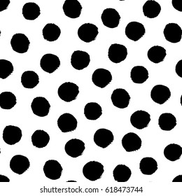 Seamless modern black and white vector doodle circle dot texture, dry brush ink art.