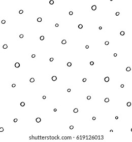 Seamless modern black and white vector doodle circle texture, dry brush ink art.