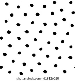Seamless modern black and white vector doodle circle dot texture, dry brush ink art.