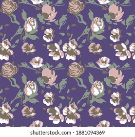 Seamless modern country rose bud floral tile