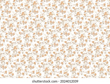 Seamless modern cute flower pattern Ditsy floral liberty print. Floral seamless background. Simple cute pattern in small orange flowers on white background. 
