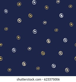 Seamless modern dark blue vector doodle circle texture, dry brush ink art.
