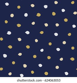 Seamless modern dark blue vector doodle circle dot texture, dry brush ink art.