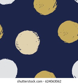 Seamless modern dark blue vector doodle circle dot texture, dry brush ink art.
