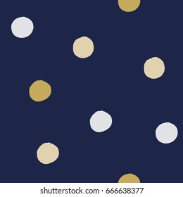 Seamless modern dark blue vector doodle circle dot texture, dry brush ink art.