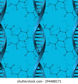 Seamless modern DNA molecule structure background. Science and biotechnology organic design. Can be used for wallpaper, pattern fills, web page background, surface textures. EPS10