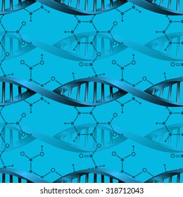 Seamless modern DNA molecule structure background. Science and biotechnology organic design. Can be used for wallpaper, pattern fills, web page background, surface textures. EPS10