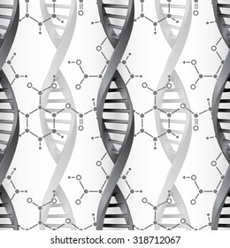Seamless modern DNA molecule structure background. Science and biotechnology organic design. Can be used for wallpaper, pattern fills, web page background, surface textures. EPS10