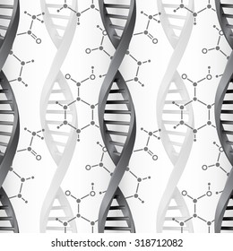 Seamless modern DNA molecule structure background. Science and biotechnology organic design. Can be used for wallpaper, pattern fills, web page background, surface textures. EPS10