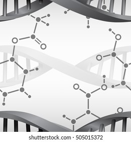 Seamless modern DNA molecule structure background. Science and biotechnology organic design