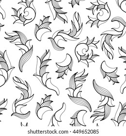 Seamless modern floral line pattern with aloe on white background. Hand drawn background for coloring book. Vector illustration.