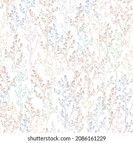 seamless modern floral pattern with colorful spikelets and silhouettes of branches on vector