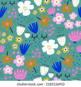 Seamless modern floral pattern with lashes. Creative flower abstract texture with. Great for fabric, textile vector illustration.