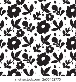  Patrón de Vector floral moderno sin fisuras en negro sobre un fondo claro. Ideal para textiles, fundas, tarjetas, protectores de pantalla, invitaciones, carteles y diseños de superficies con estilo.